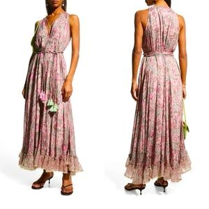 Hemant & Nandita Nora Crinkle Chiffon Maxi Dress w/ Belt